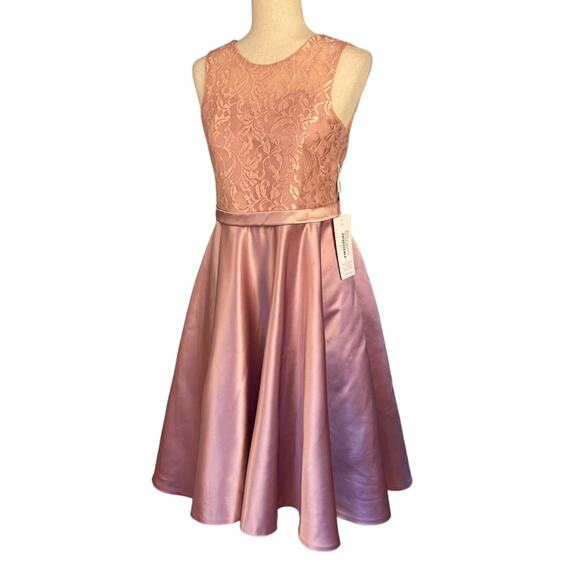 JJs House A-Line Asymmetrical Lace Satin Special Occasion Dress Pink J16 NWT - Picture 3 of 7